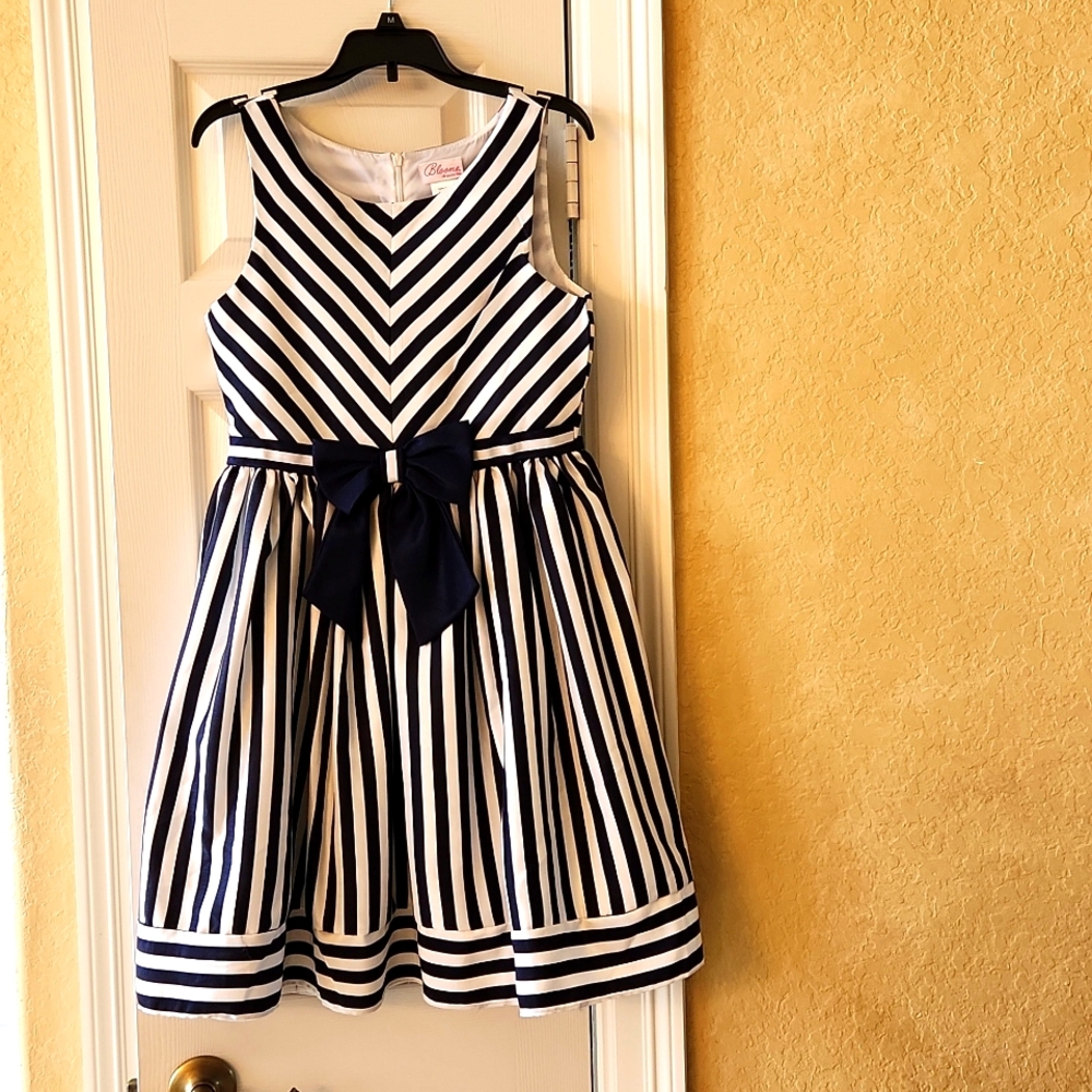 Girl's Navy Blue Striped Dress